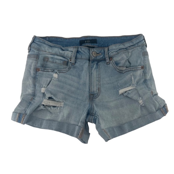 Aeropostale Distressed Cuffed Hem Low Rise Midi Jeans Shorts Size 10 Women’s - Picture 1 of 5